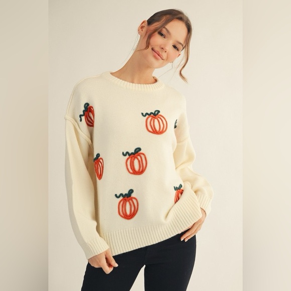 JODIFL Cream 3D Fall Pumpkin Sweater - Picture 1 of 5